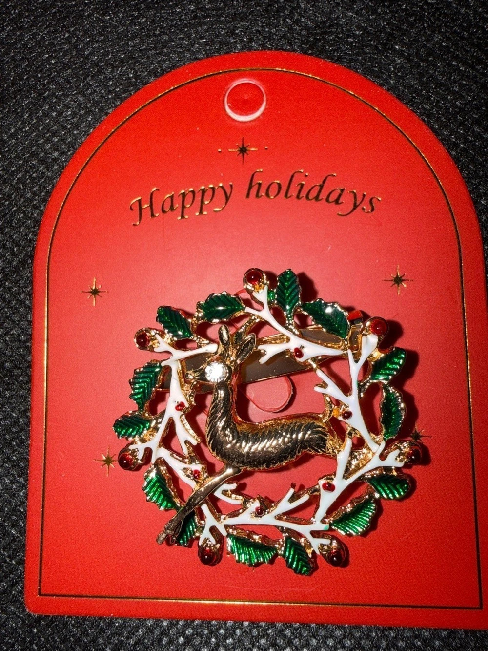Holiday Reindeer Brooch Red & Green NWT